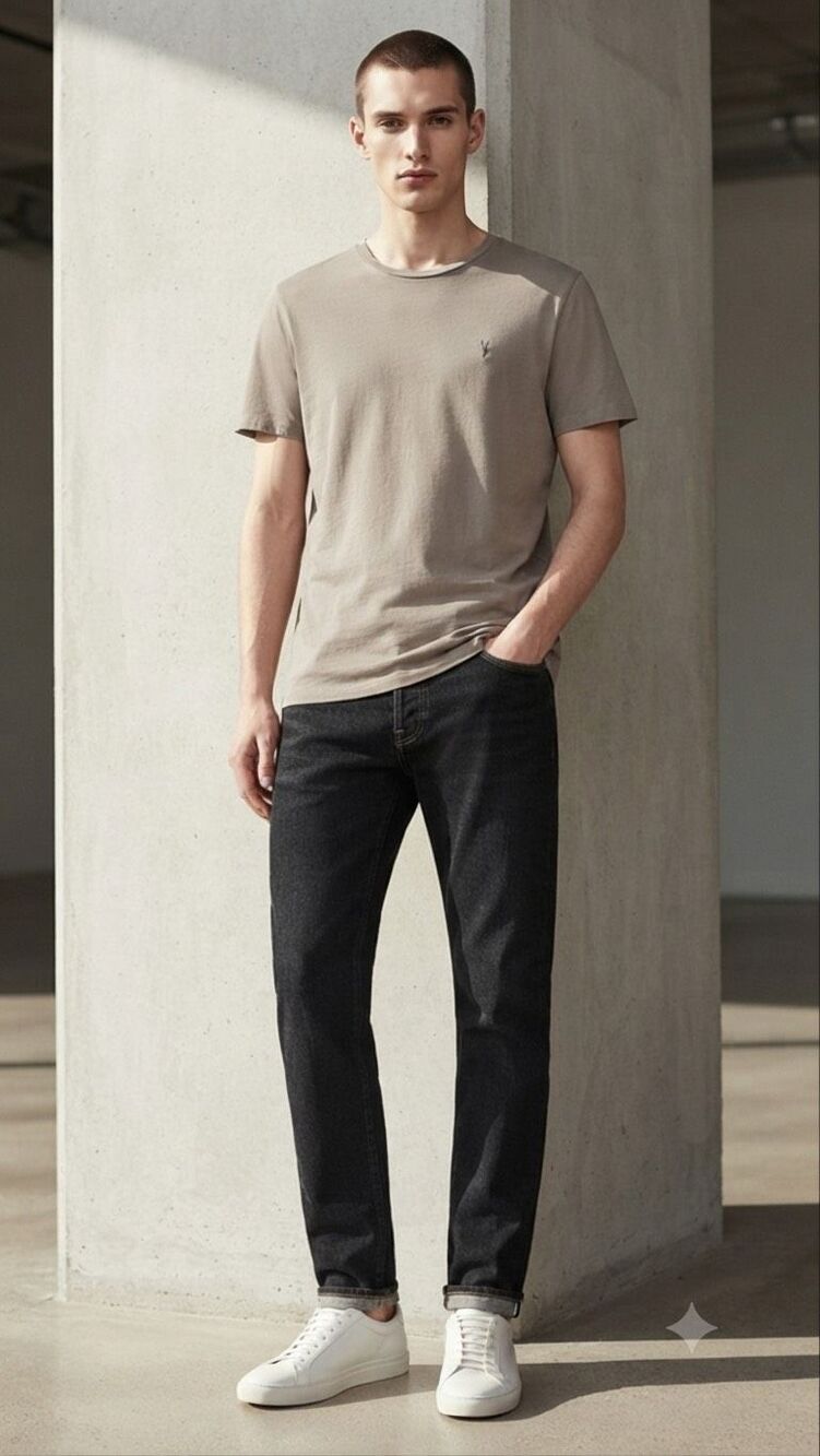 AllSaints Men’s T-Shirt Large Taupe Grey 100% Cotton Short Sleeve Crew Neck Top